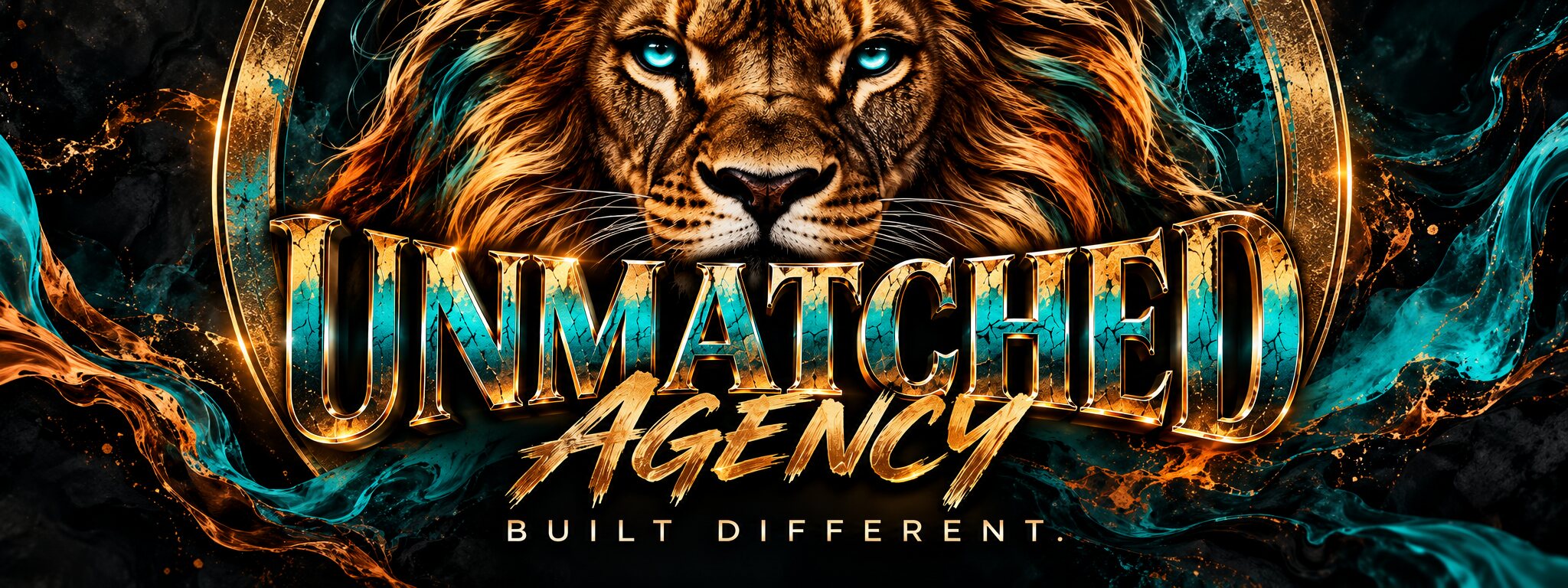 Unmatched Agency — Built Different. A lion framed by a gold ring above the Unmatched Agency logo